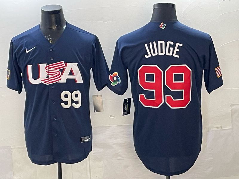 Men 2026 World Cub USA #99 Judge Blue Nike MLB Jersey style 05